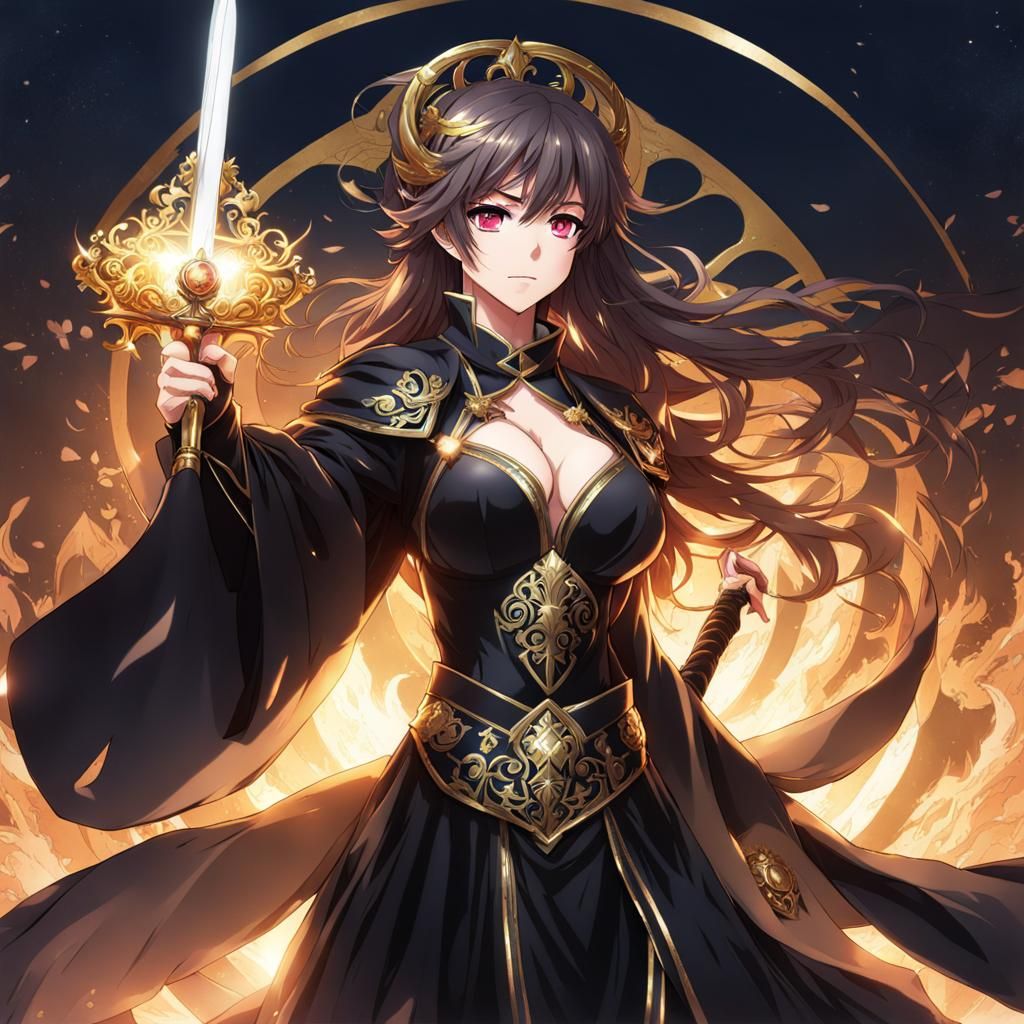 Heroine with Shining Sword in Anime Style