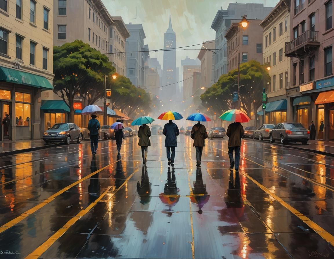 Impressionist San Francisco Street Scene Oil Painting