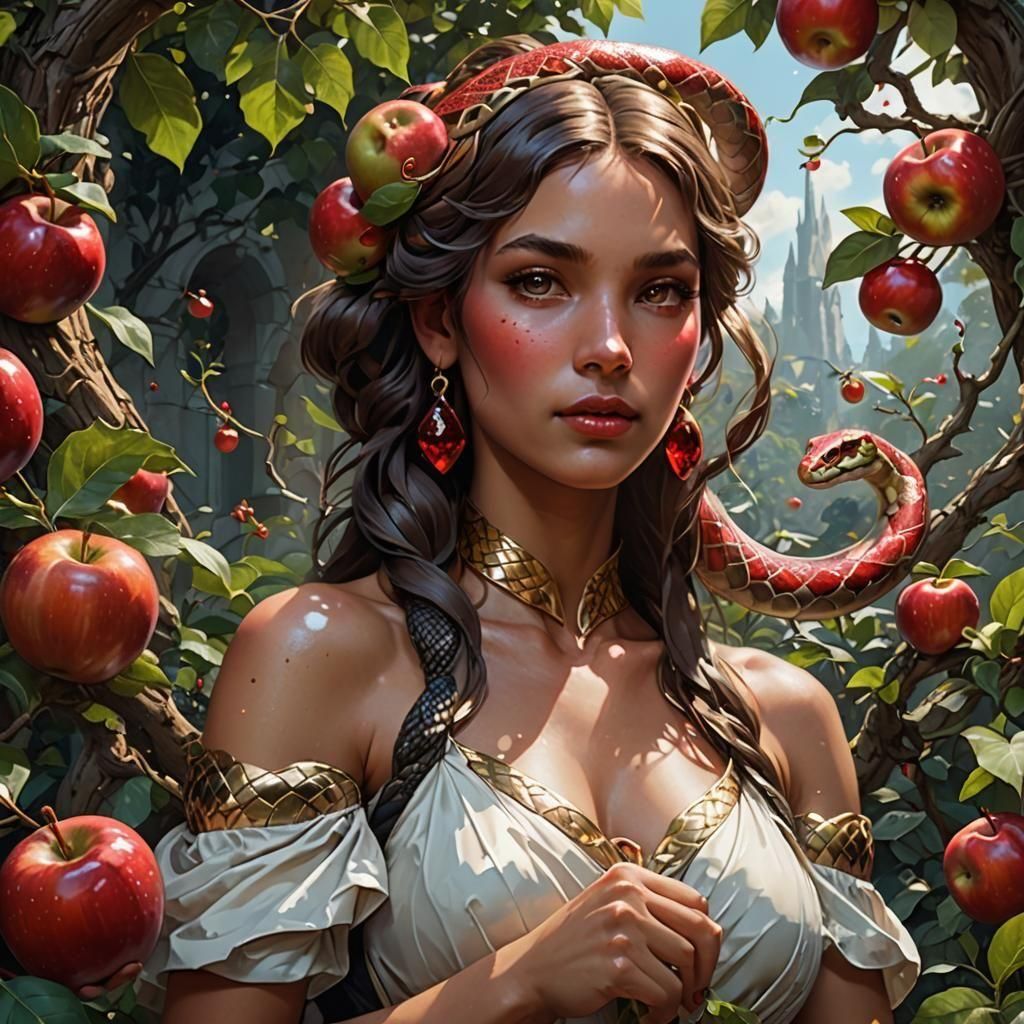 Eve and Serpent Portrait in Art Nouveau Style