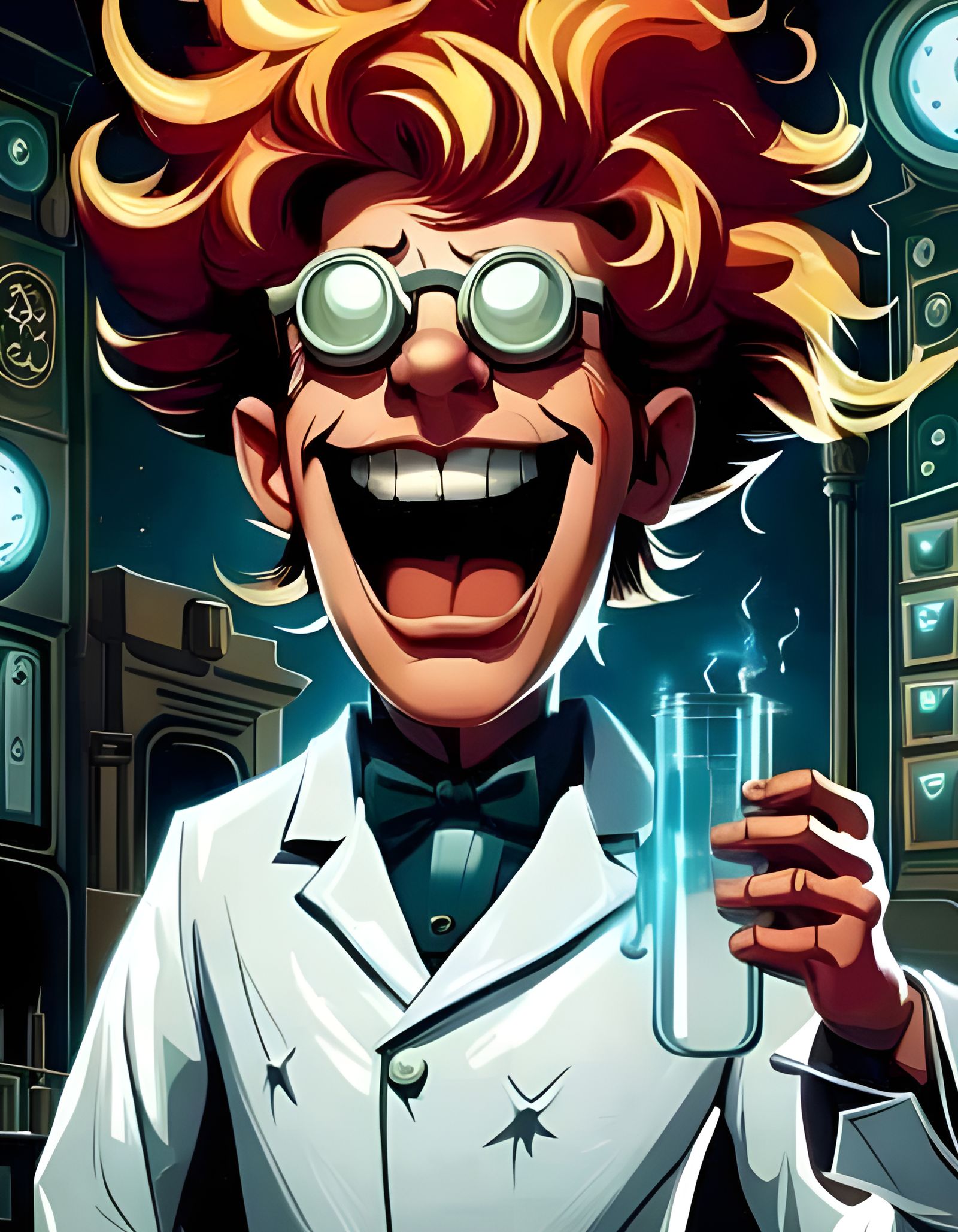 Mad Scientist Laughing in Art Nouveau Lab