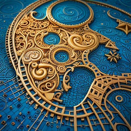 Royal Blue and Gold Mosaic Glass Tile Pattern