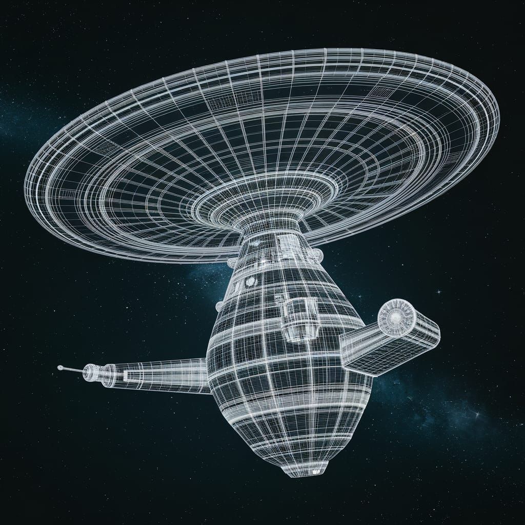 Wireframe Spaceship in Space: Advanced Exploration Design
