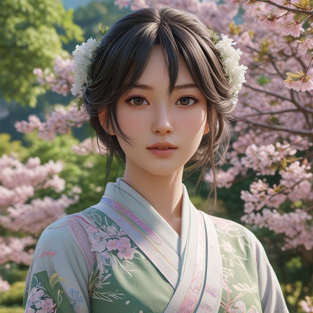 Serene Anime Garden Scene in Hyper-Realistic 3D
