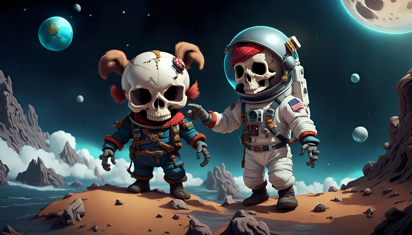 Pirate Skull Astronaut: Detailed Fantasy Concept Art