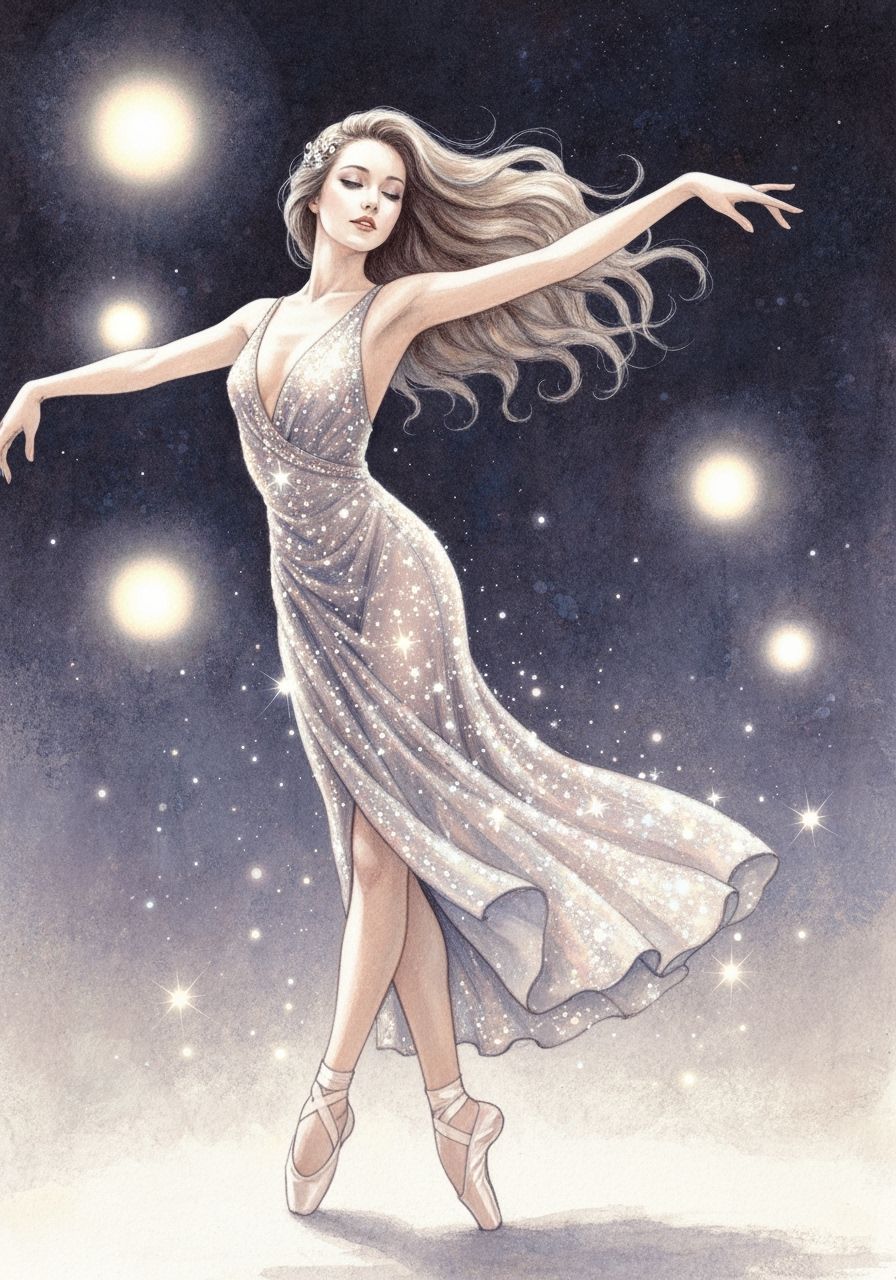 Glamorous Dancer in Watercolor Pencil Collage