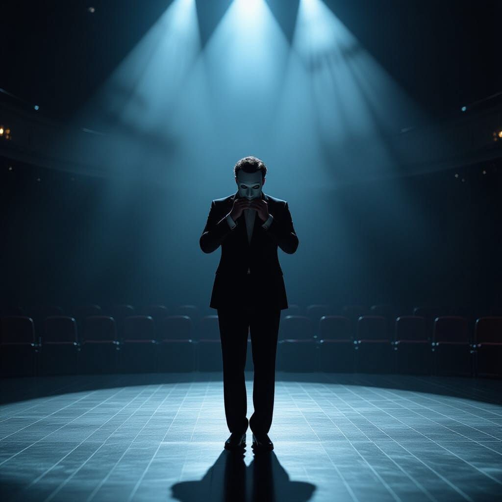 Melancholic Bow on Empty Stage in Cinematic Style