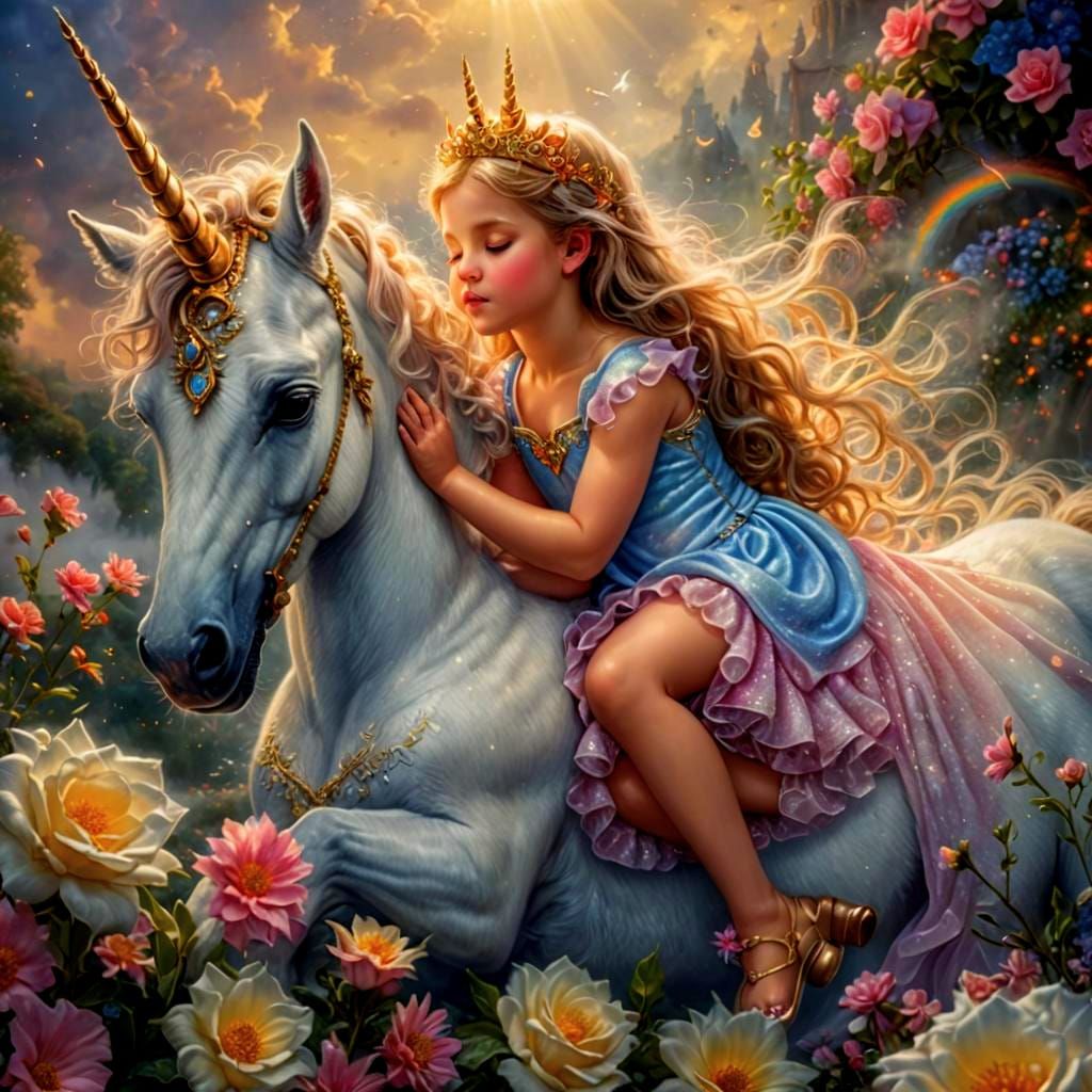 Baby Princess and Magical Unicorn in Ethereal Light
