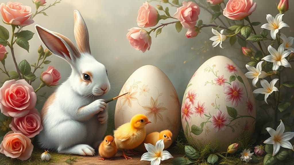 Easter Fantasy: Rabbits, Chicks, and Painted Eggs