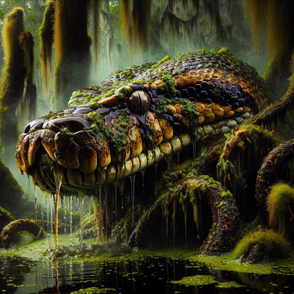 Giant Python Emerges from Swampy Bog