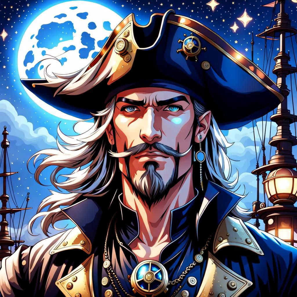Steampunk Pirate Under Starry Night Sky