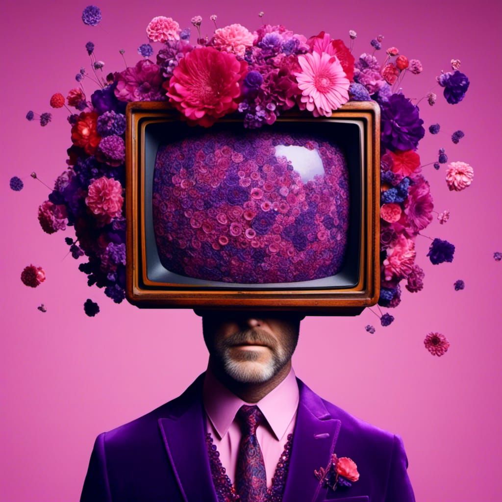 Man with TV Head in Purple Suit