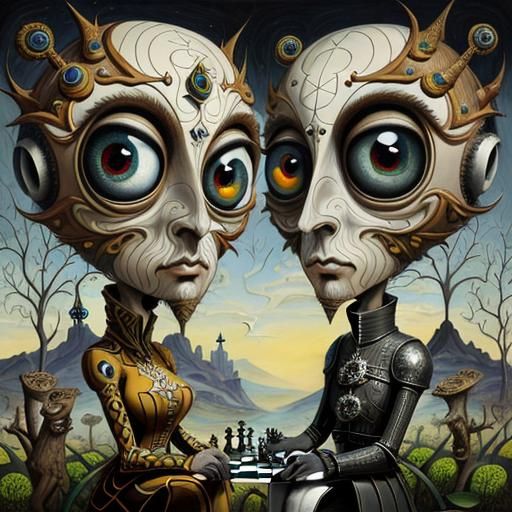 Surreal Chess Game with Fractal Eyes