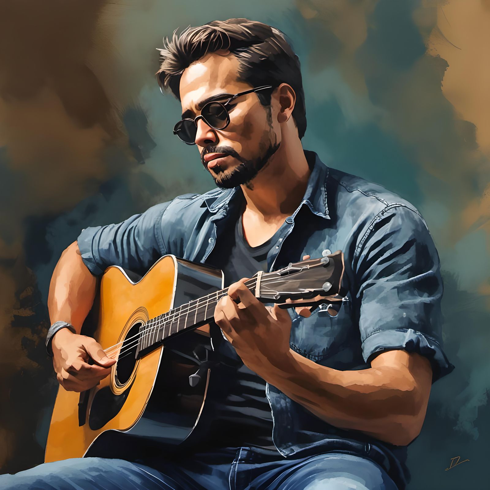 Man Playing Guitar on Stool