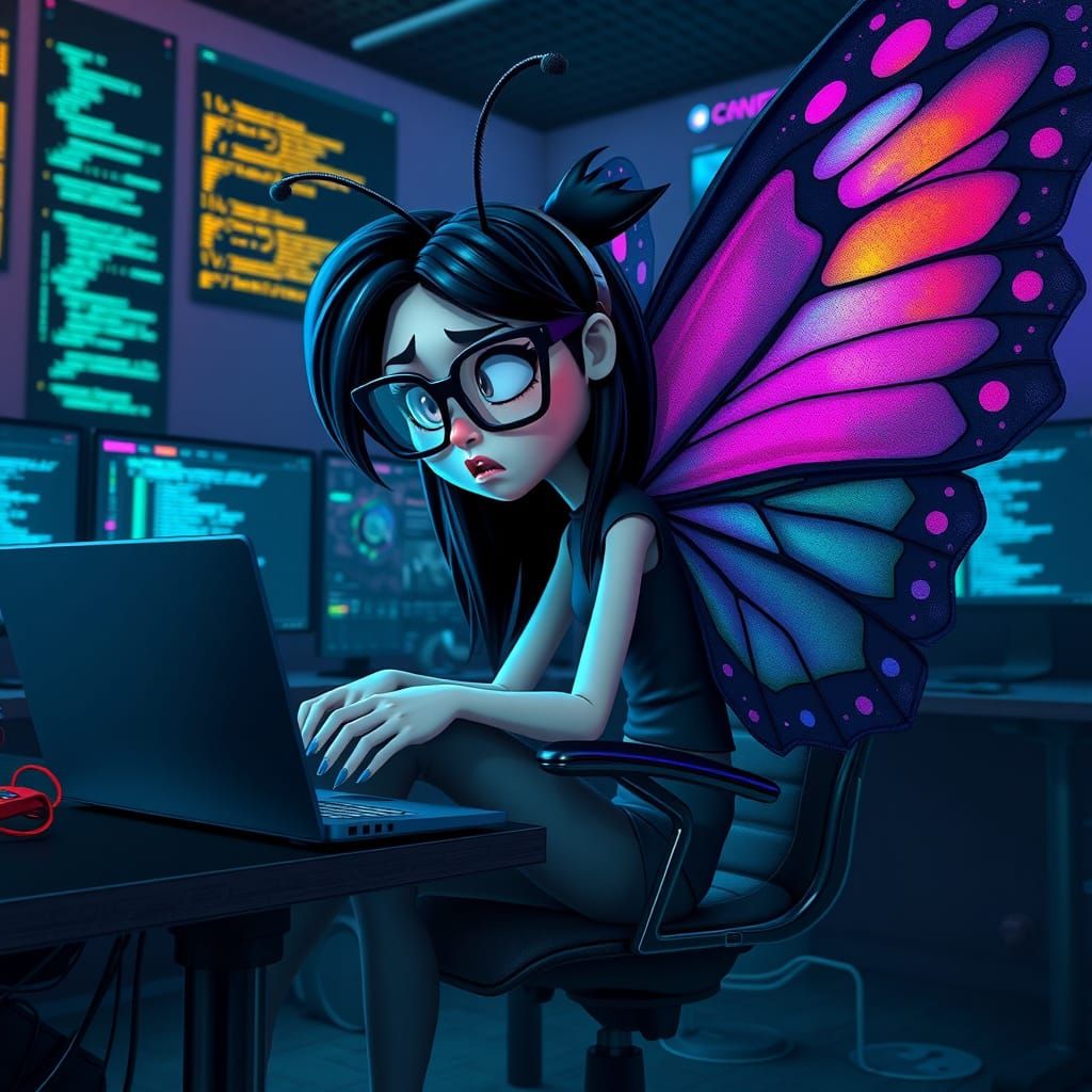 Cartoon Hacker Butterfly Reacts to Security Breach