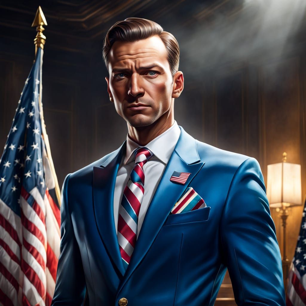 Stan Smith in Blue Suit Under Golden Hour Lighting