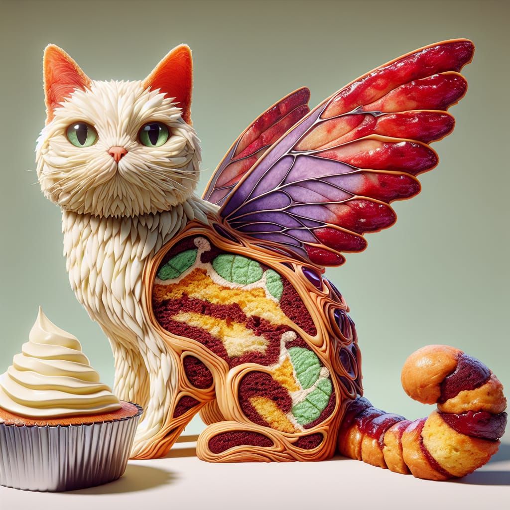 Hummingbird Cake Cat in Fantasy Concept Art Style