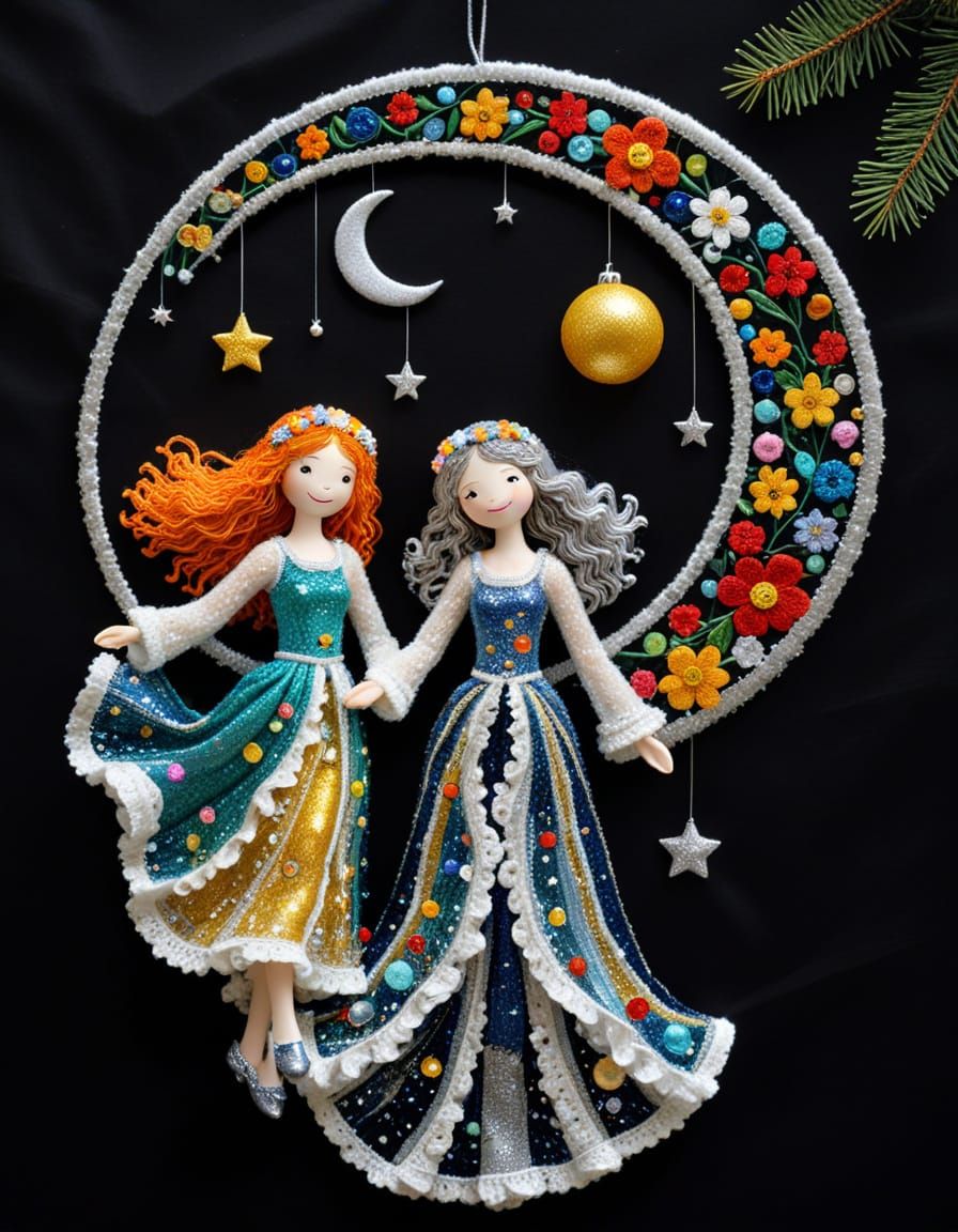 Klimt Crochet Christmas Celestial Forest Scene