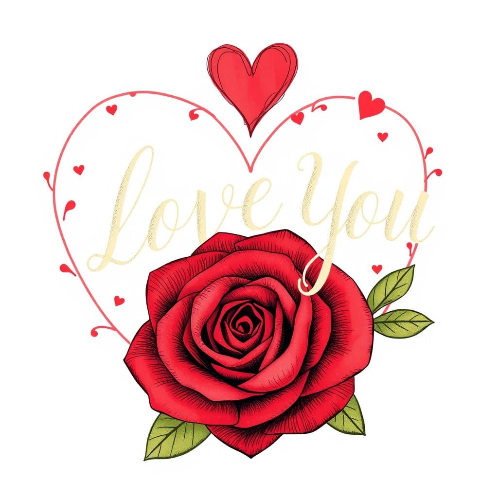 Romantic "I LOVE YOU" with Heart and Rose