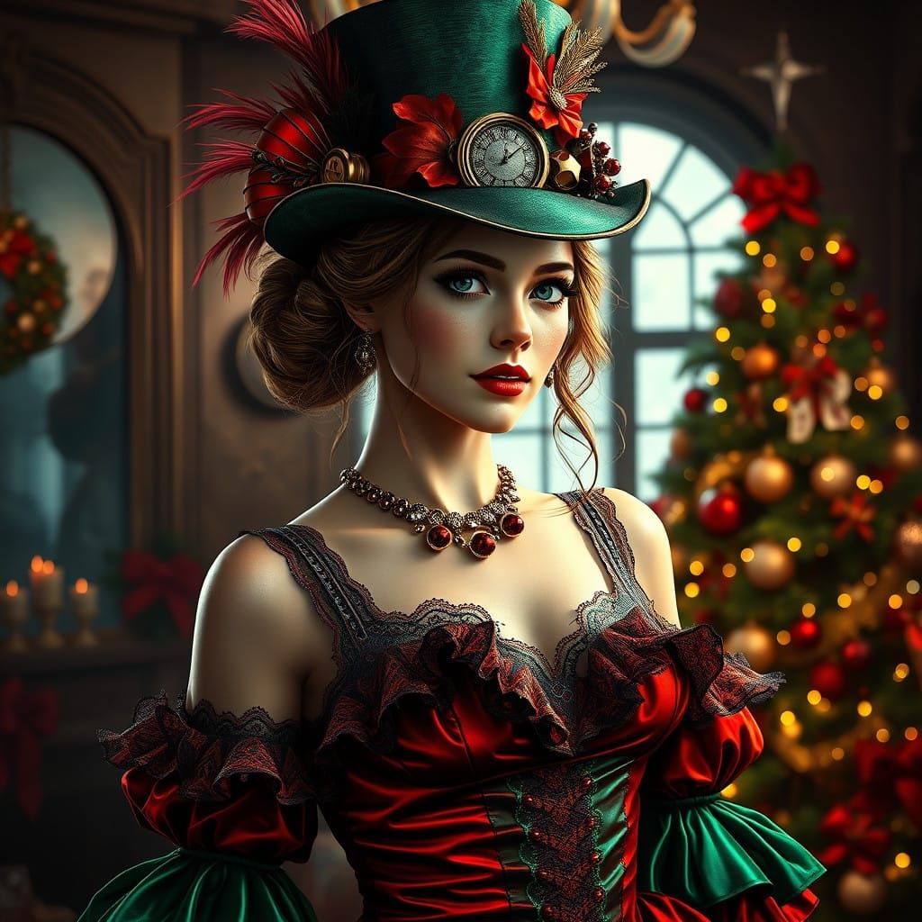 Steampunk Christmas Beauty in Vibrant Digital Art