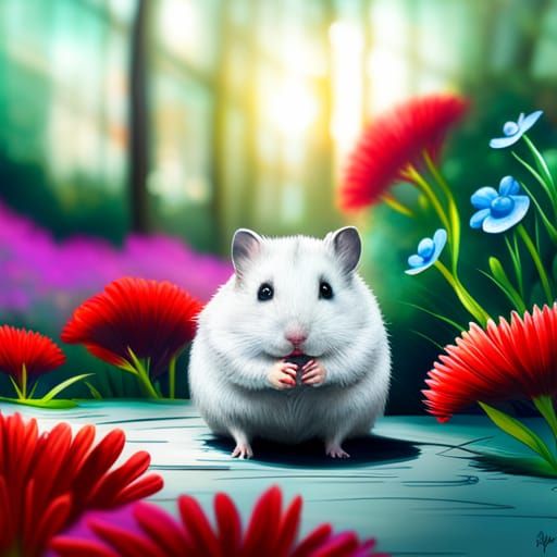 Cute Hamster in Graffiti Garden: Splash Art Style
