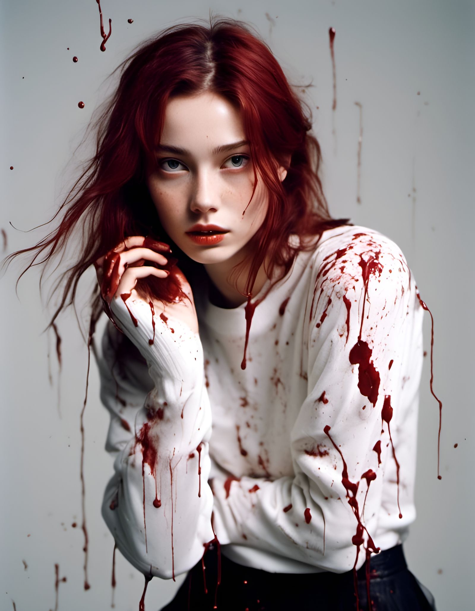 Elegant 90s Fashion with Splatter Graffiti