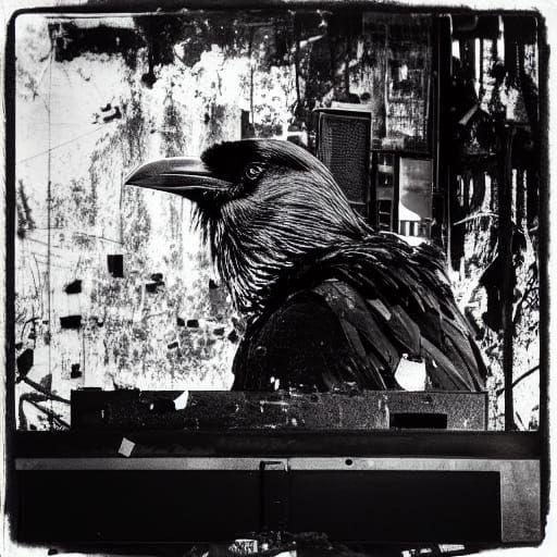 Dark and Moody Post-Apocalyptic Scene in High-Contrast Black...