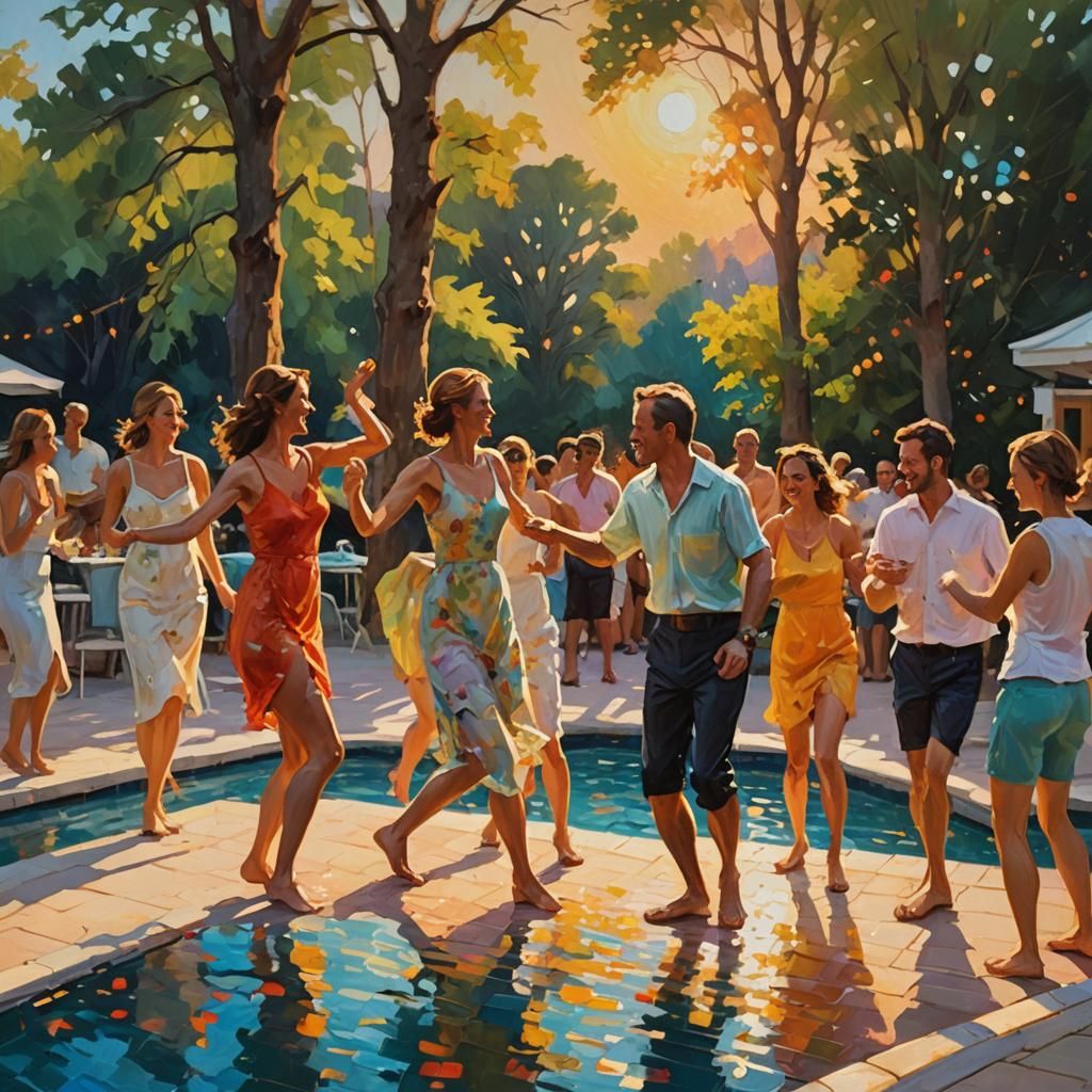 Impressionist Pool Party at Sunset
