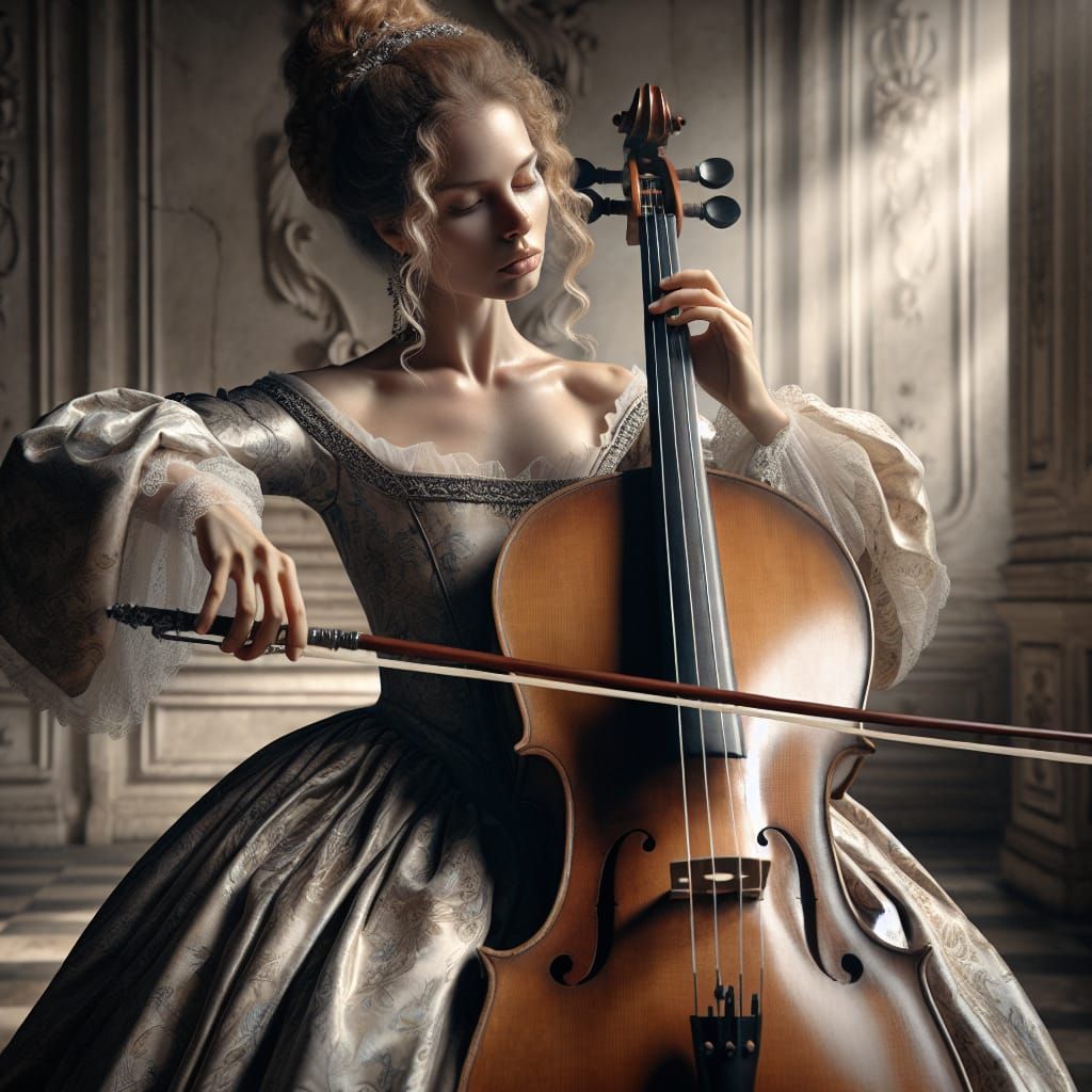 Renaissance Woman Plays Cello with Sword