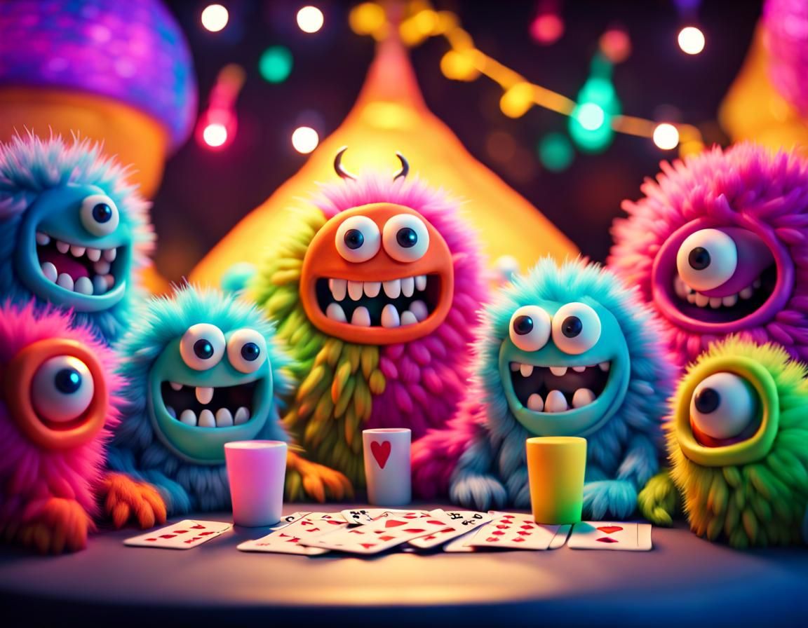 Fluffy Monsters Play Poker in a Pixar Igloo
