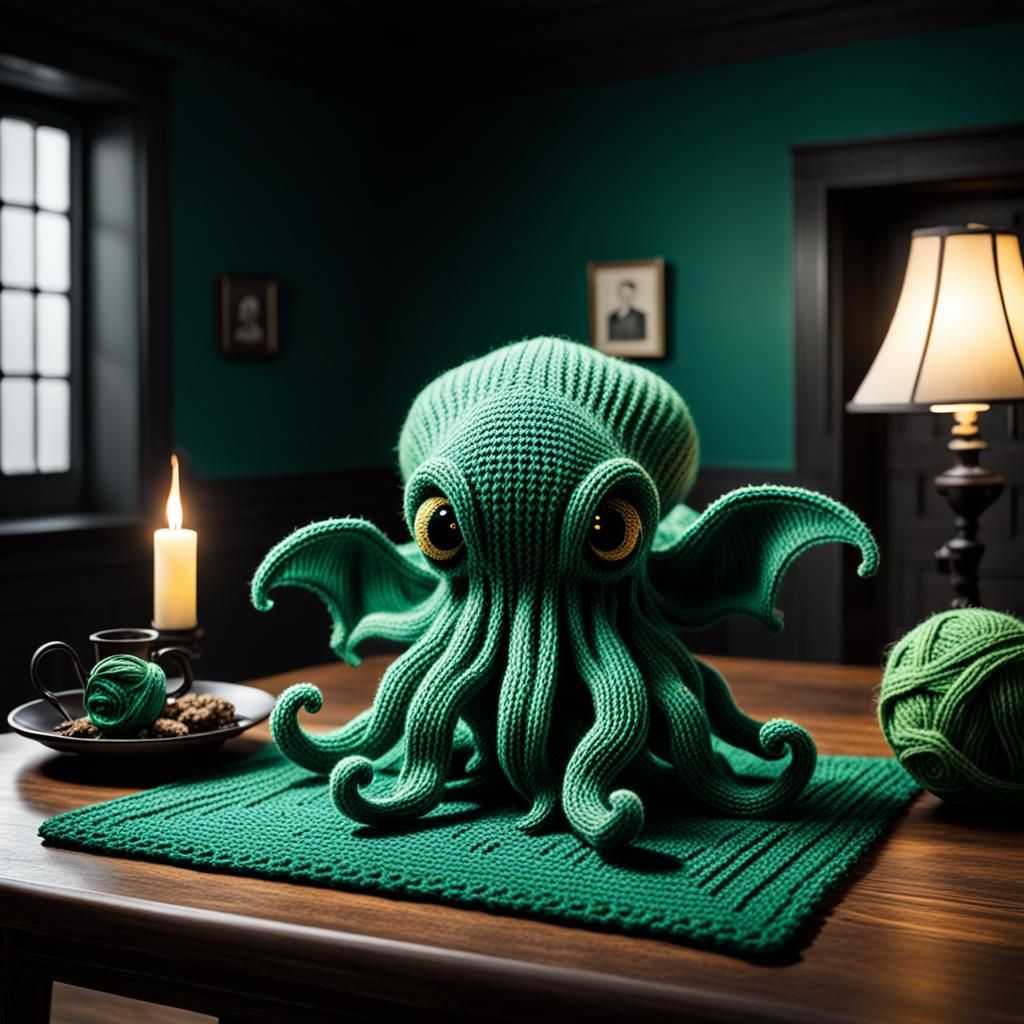 Photorealistic Knitted Baby Cthulhu by H.P. Lovecraft
