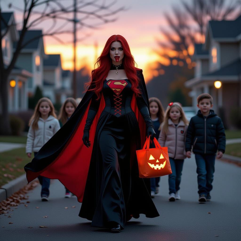 Supergirl Vampire Trick-or-Treating on Halloween
