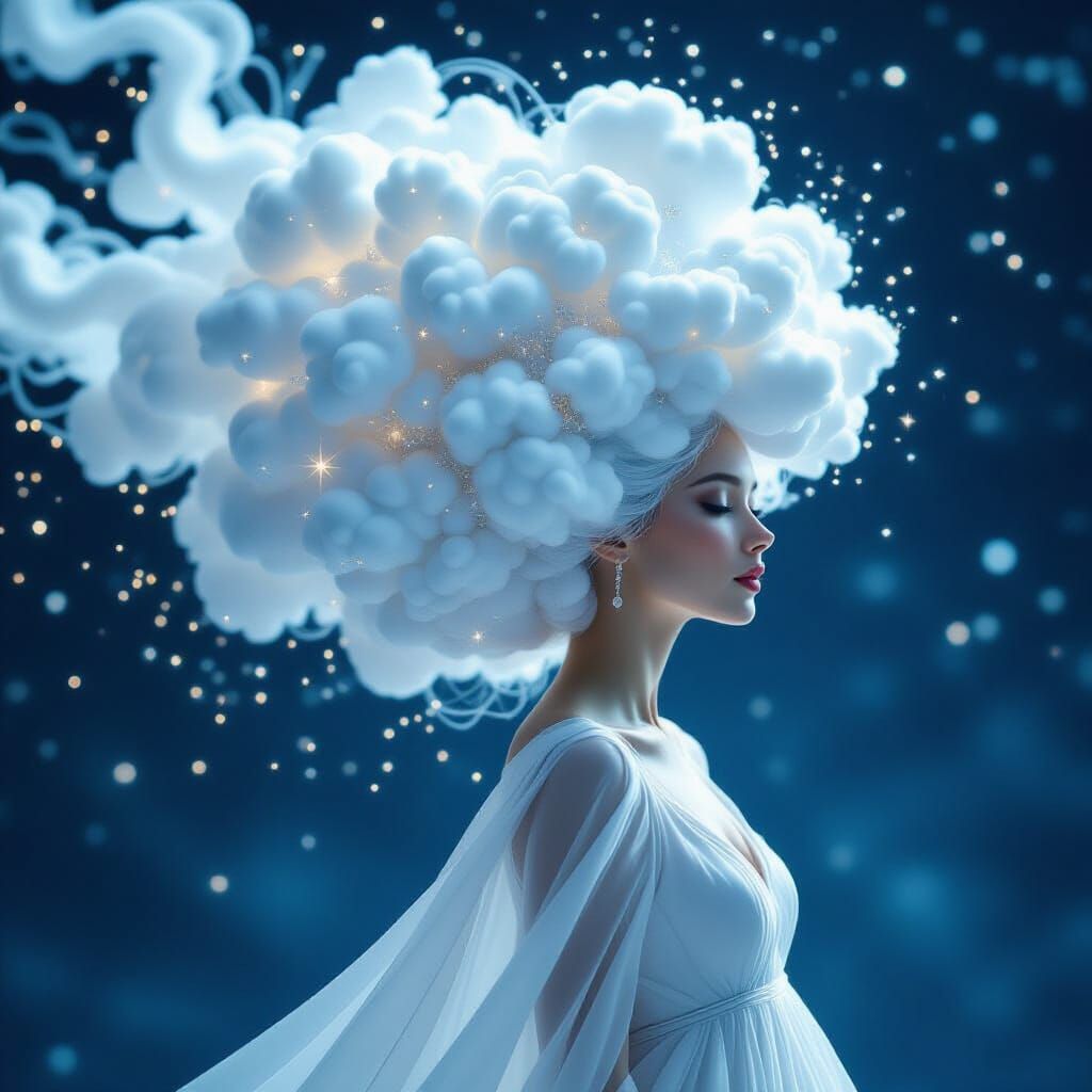 Ethereal Woman with Cloud Hair Sculpture