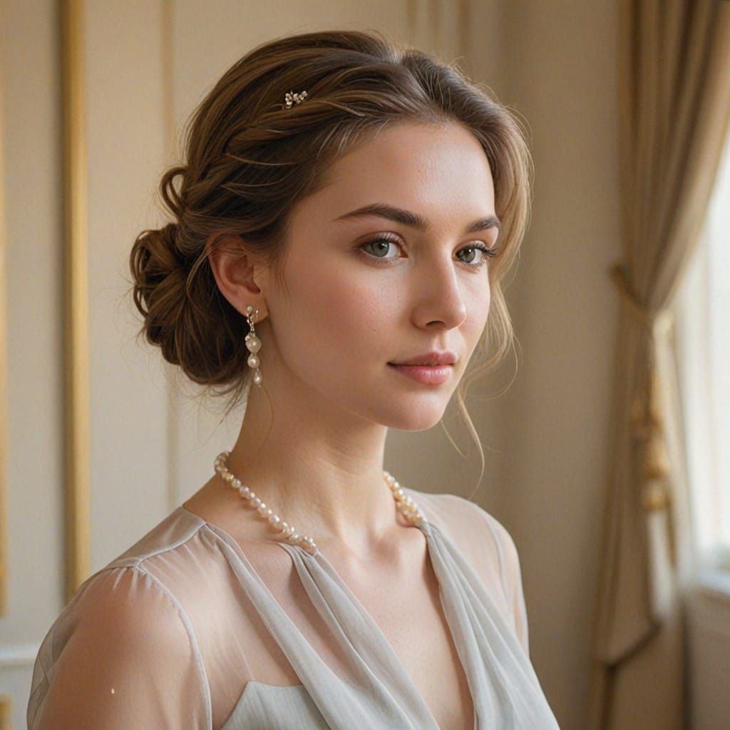 Romantic Portrait of a Woman in Oil Paint Style