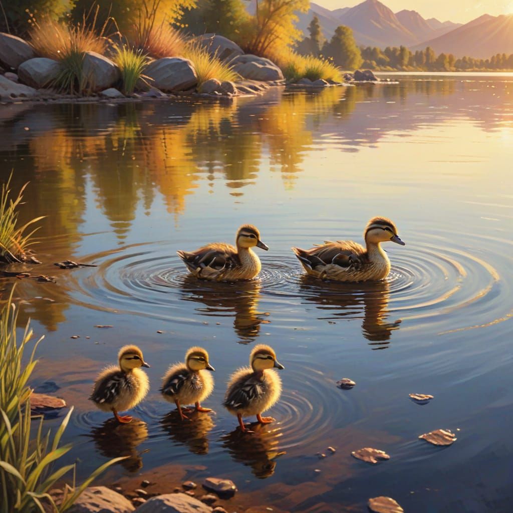 Dancing Duckling: An Impressionist Lakeside Scene
