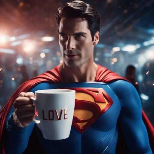 Superman as Space Warrior with Coffee Mug
