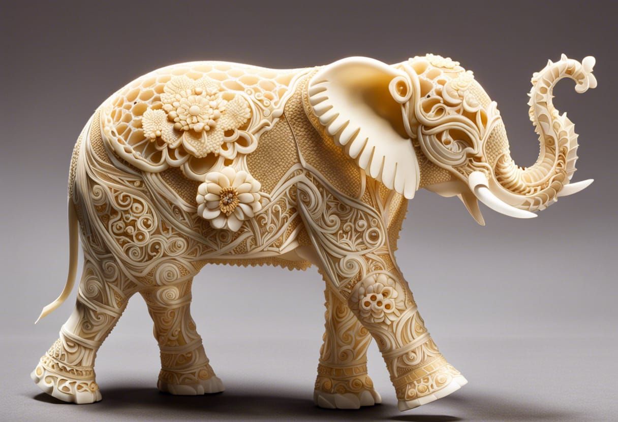 Ivory Elephant in Serengeti, Akihiko Yoshida Style