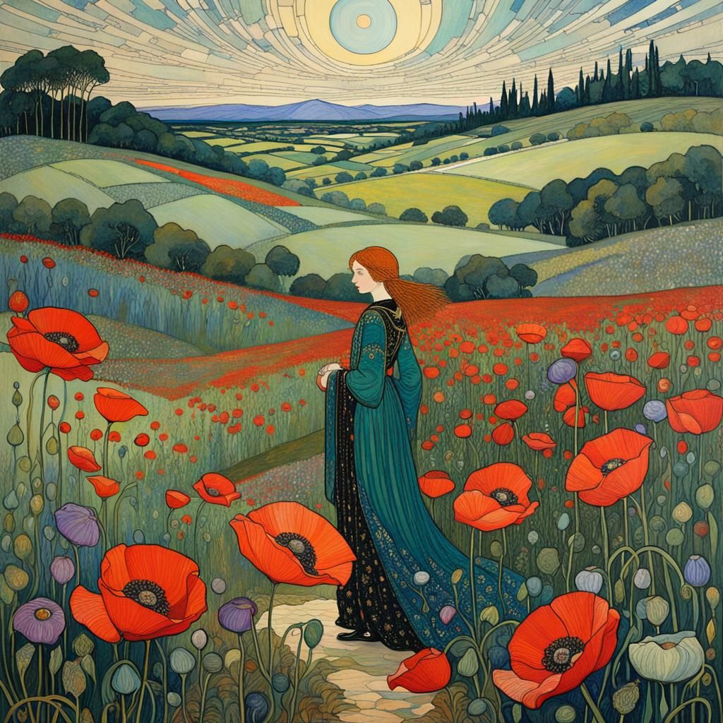 Ethereal Poppies in Art Nouveau