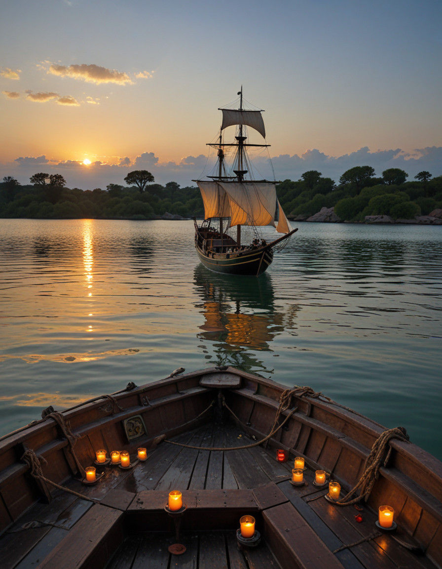 Golden Morning Reigns Over Pirate Ship in Henri Rousseau-Ins...