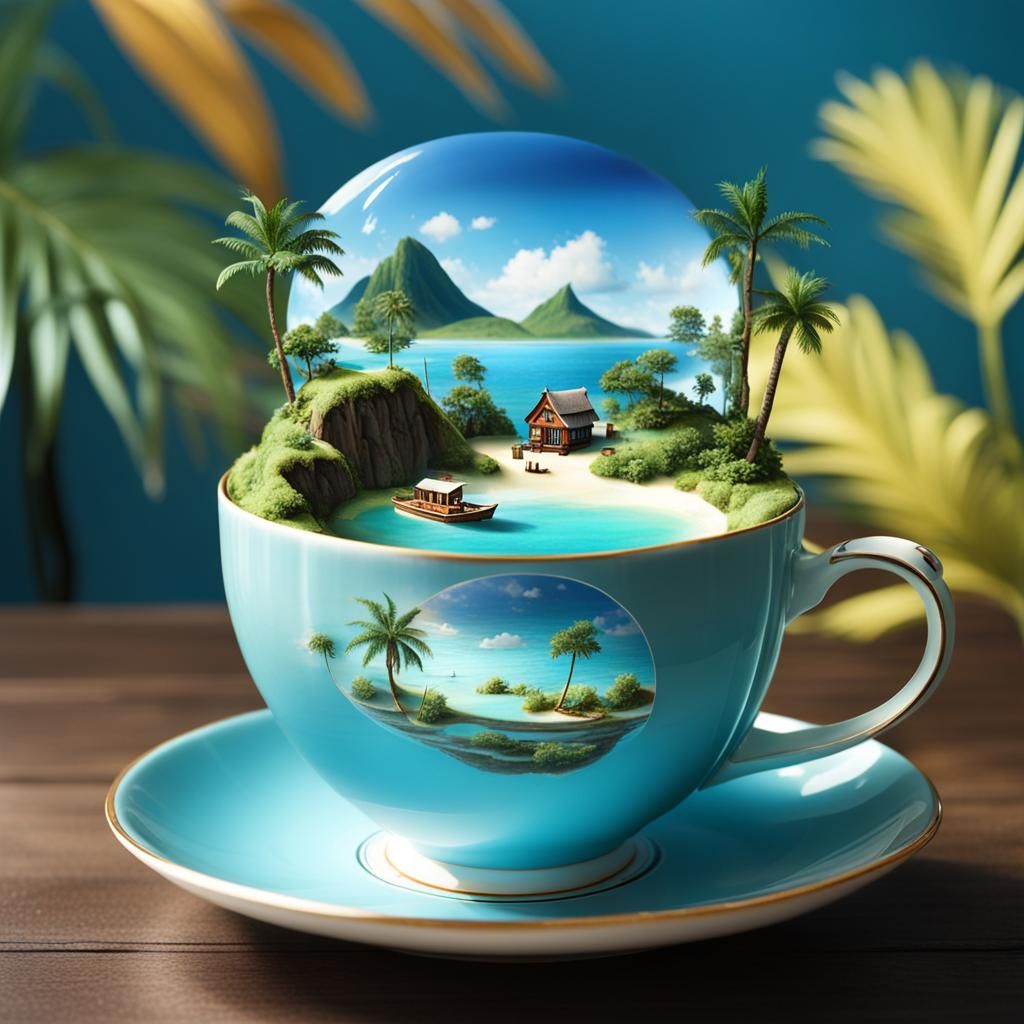 Lost Island Scene Inside a Teacup