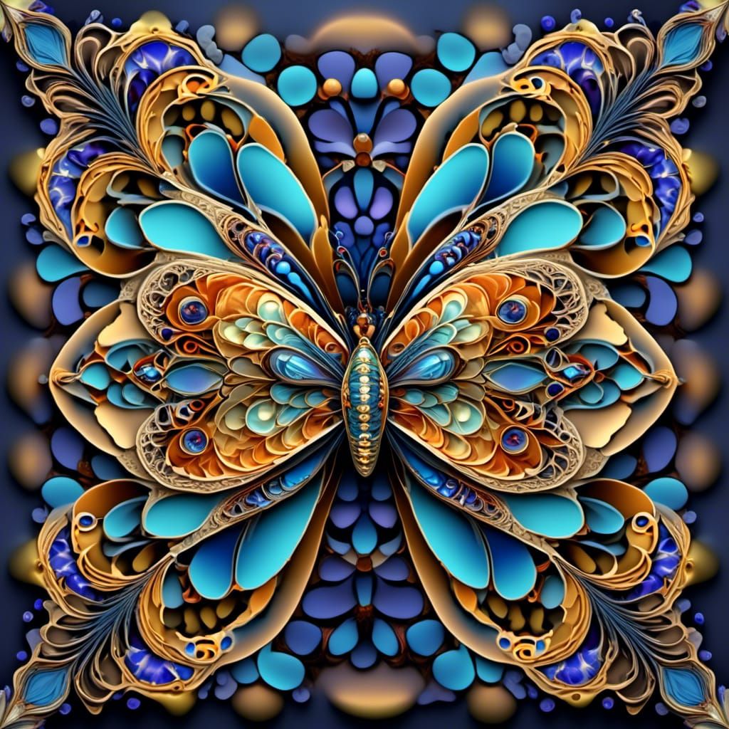 Intricate Mandala Butterfly in Surrealist Fractal Art