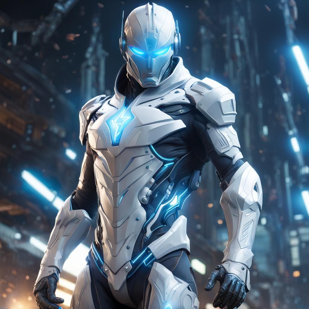 Cybernetic Superhero with Lightning Powers in Dark Fantasy S...