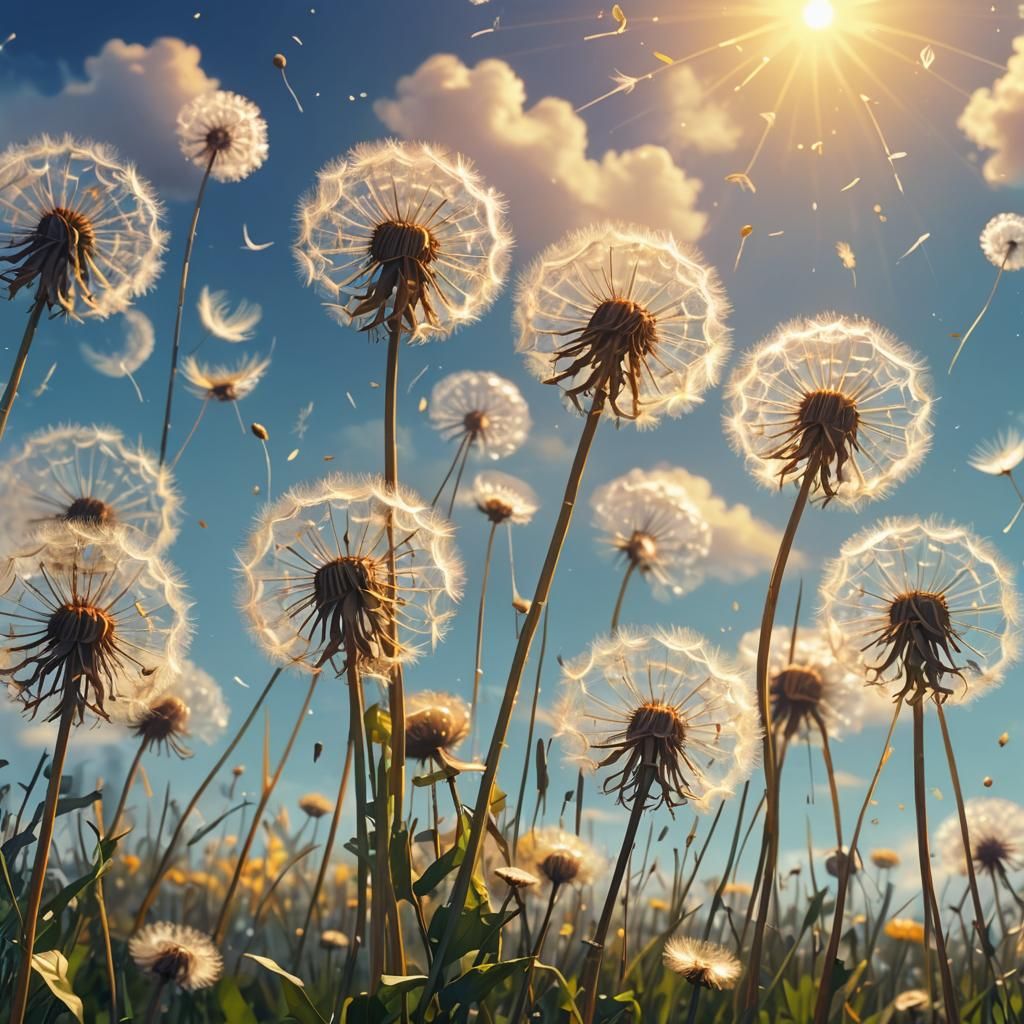 Dreamy Dandelions Swaying: Anime Concept Art
