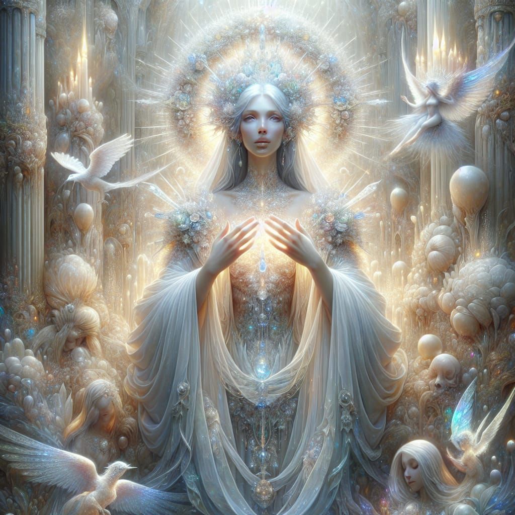 Luminous Mary Figure in Fantasy Realm