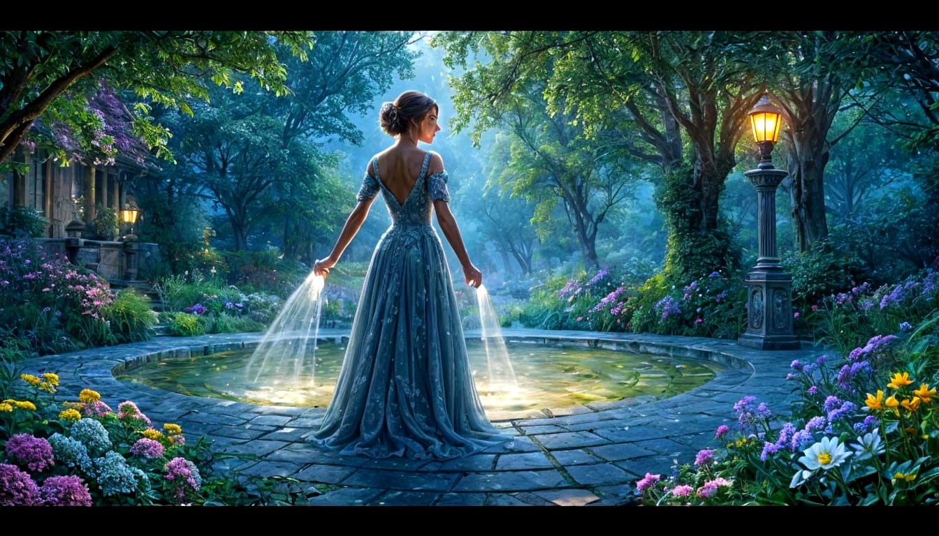 Luminescent Woman in Ethereal Fairytale Garden