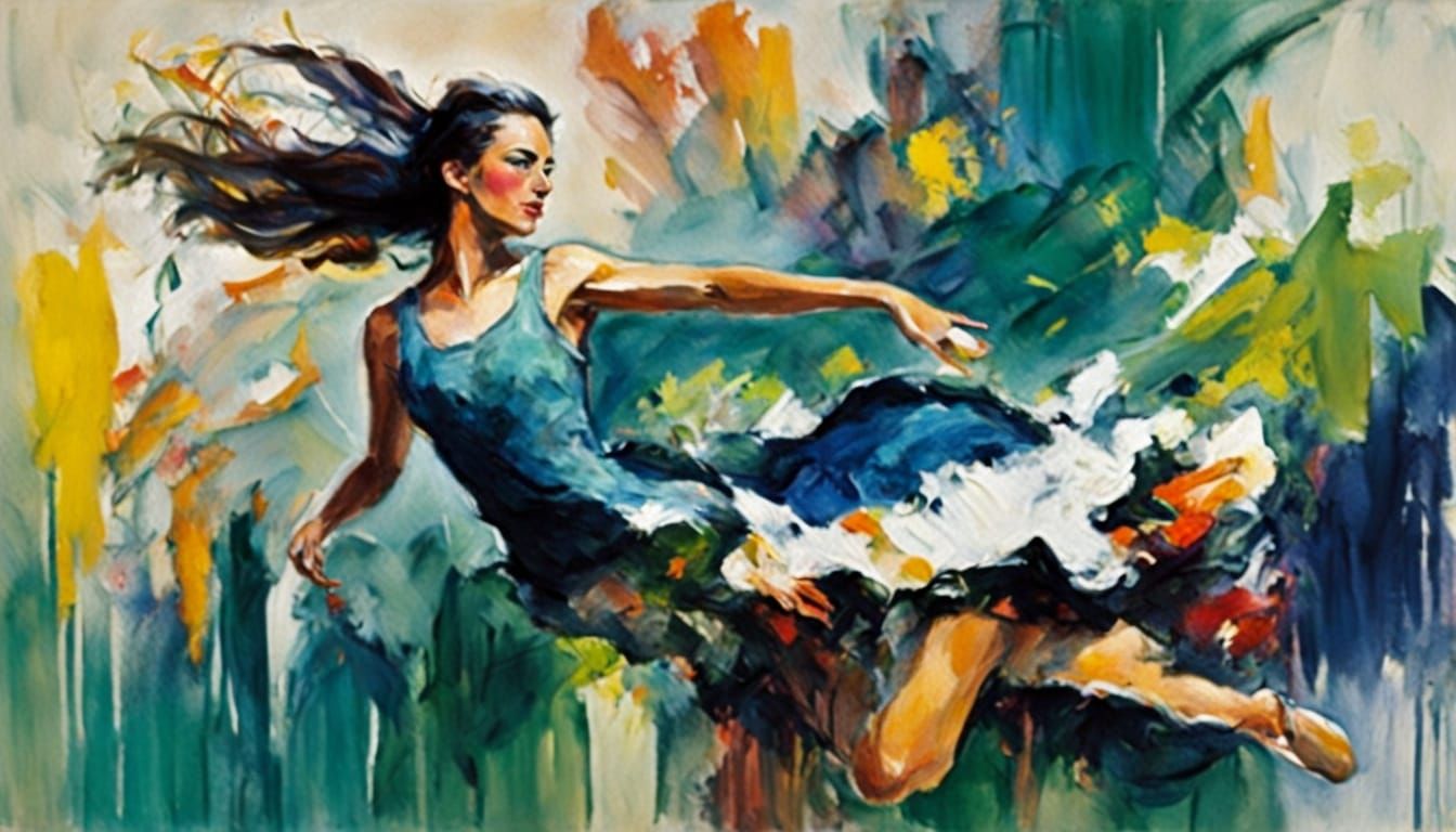 Vibrant Neo-Impressionist Dancer in Swimsuit and Pareo