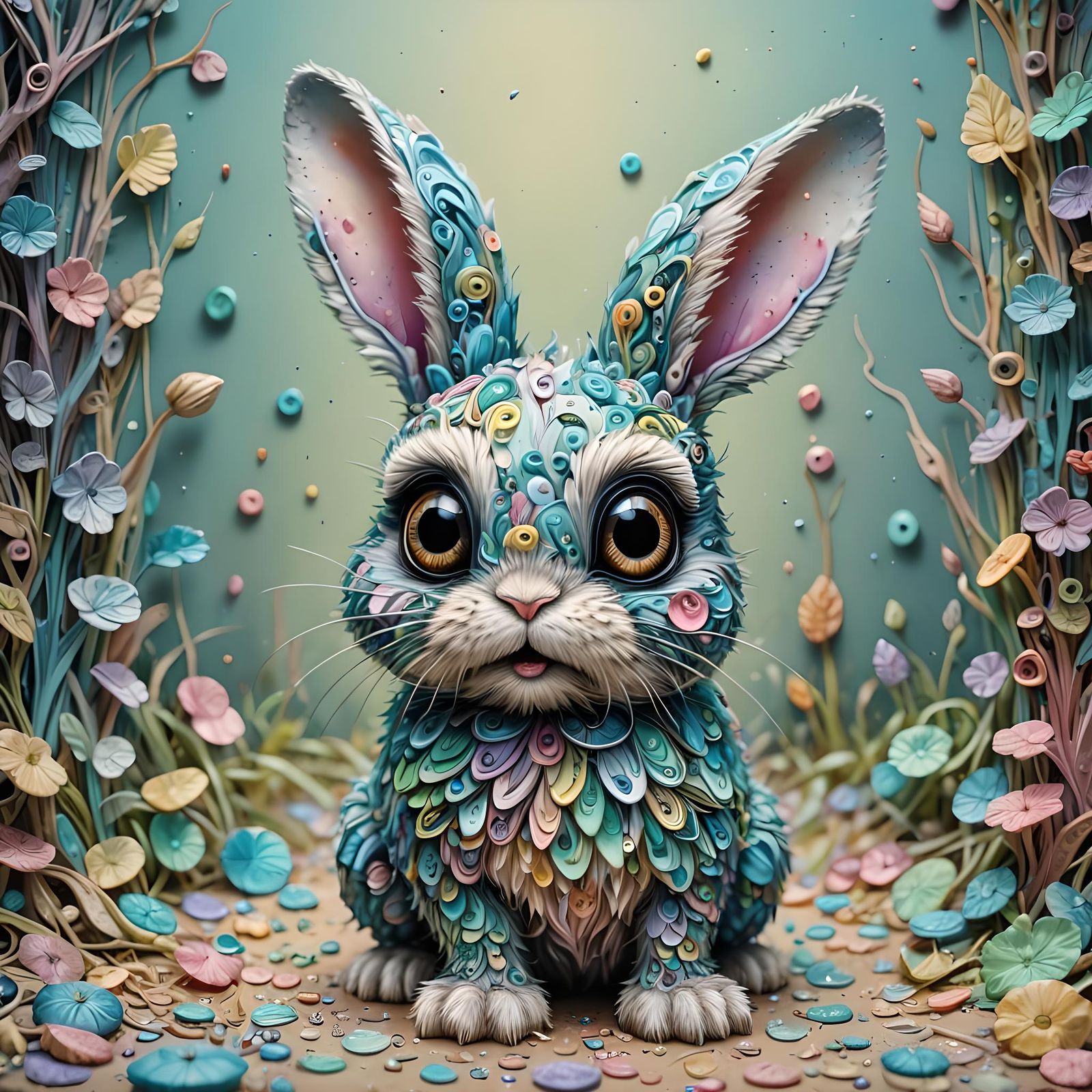 Little fuzzy rabbit with big googly eyes, cute and funny. in...