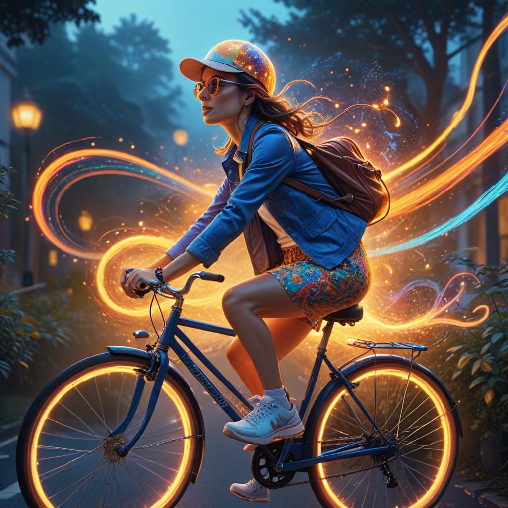 Funny Office Lady's Whimsical Morning Bicycle Commute