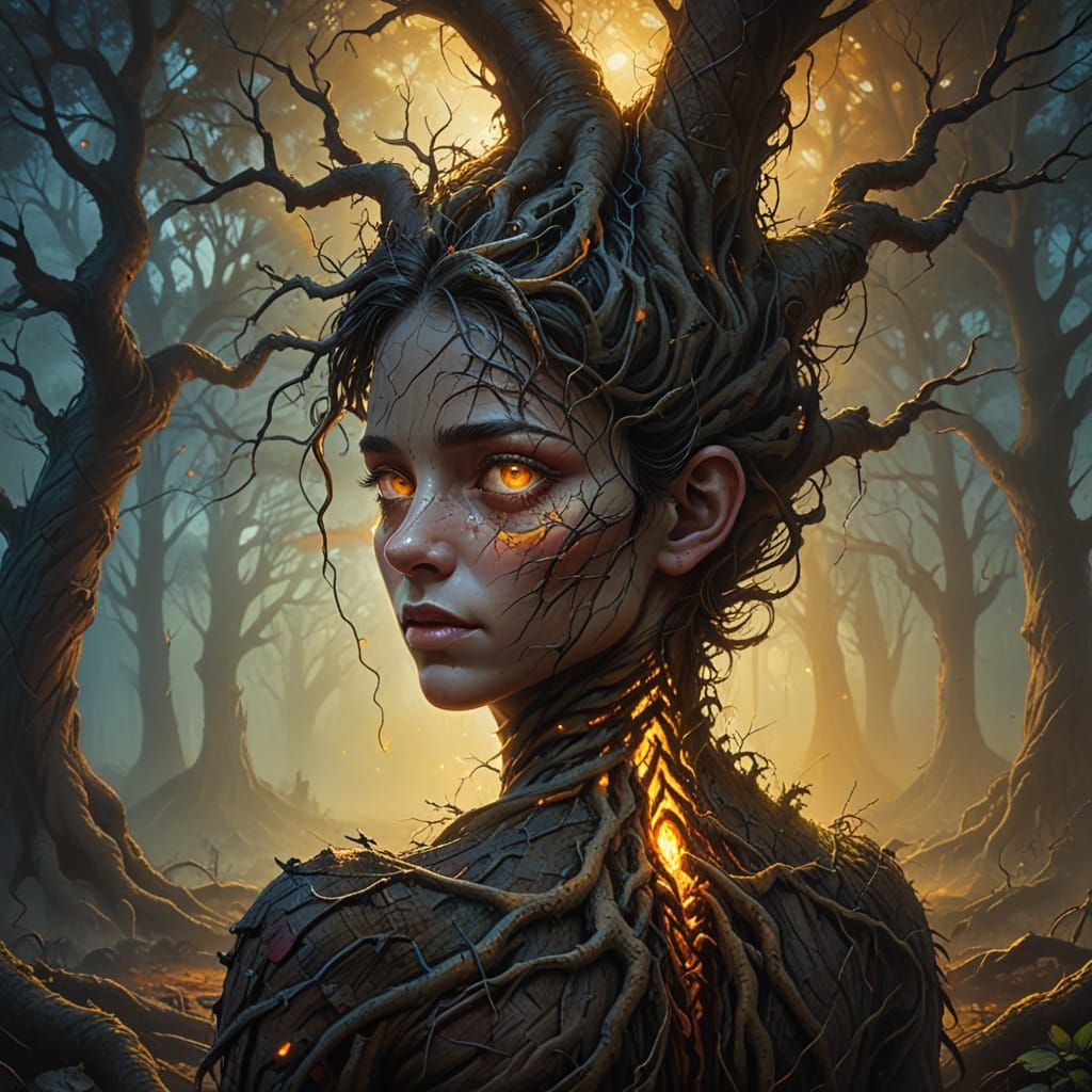 Surrealist Oil Painting: Person Leaving a Tree