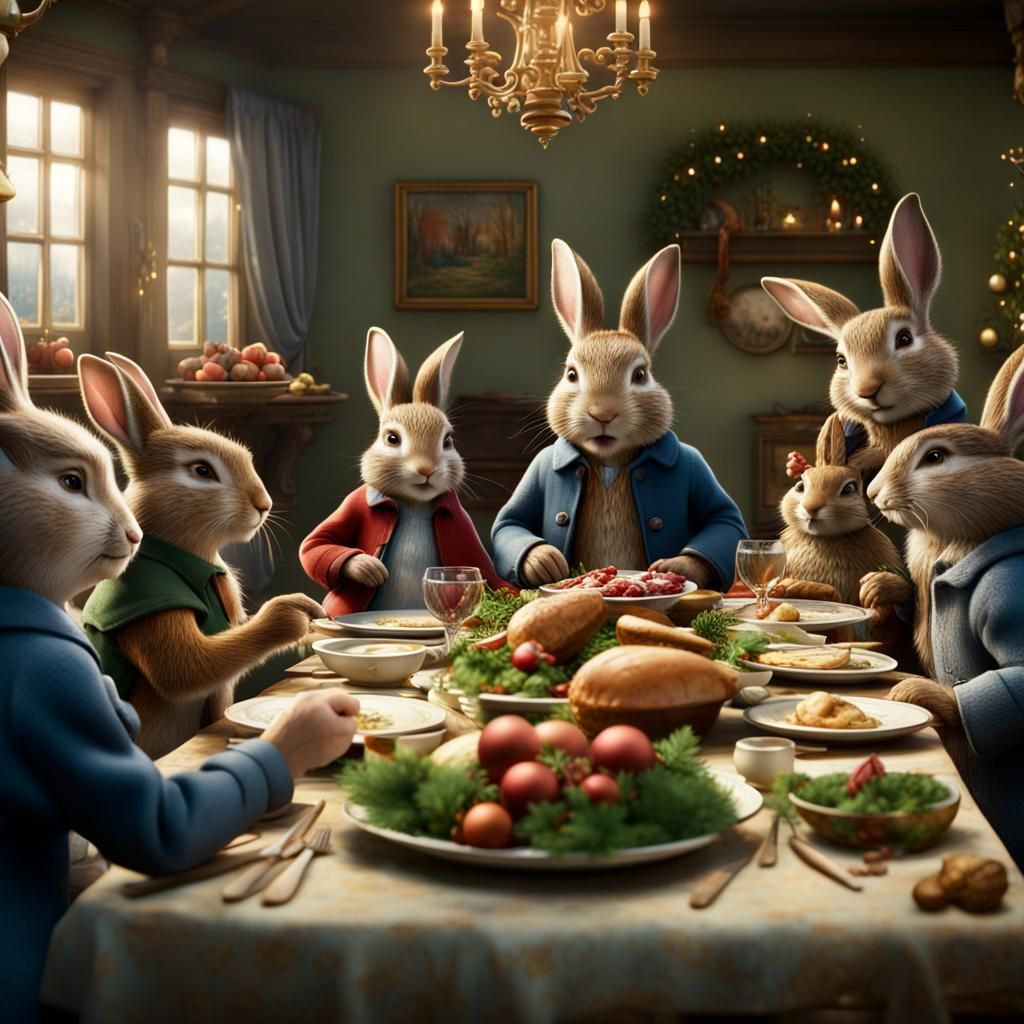 Peter Rabbit's Christmas Dinner: A Digital Painting