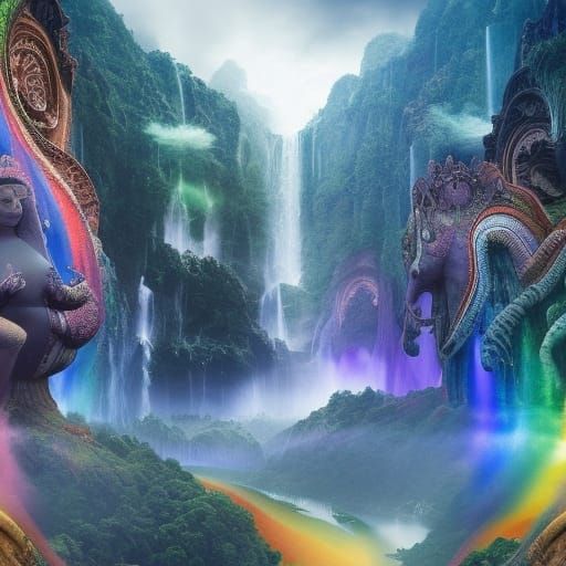 Rainbow God in Digital Matte Painting Style